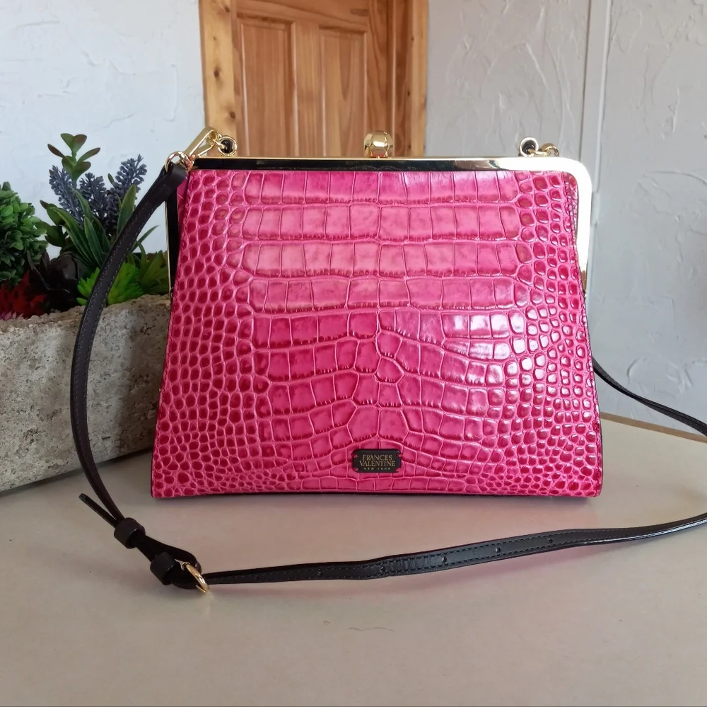 Frances Valentine Jackie Frame Bag, Embossed leather in Pink - Picture 3 of 16